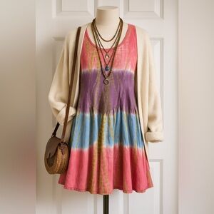Baba Tie-Dye Boho Dress Medium Sleeveless Festival Cottagecore Fall Vibes